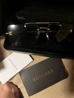 Versace Black Sunglass Shield with Gold Hardware